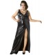 langes schwarzes Wetlook-Kleid C/4005 von Andalea