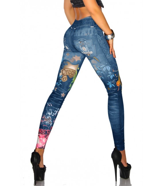 Jeans-Print-Leggings in blau