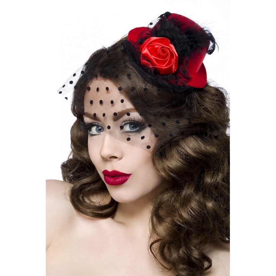 Rockabilly-Minihut / Fascinator rot - AT12096