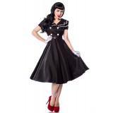 schwarz-weißes Rockabilly-Kleid aus Satin mit Matrosen-Kragen