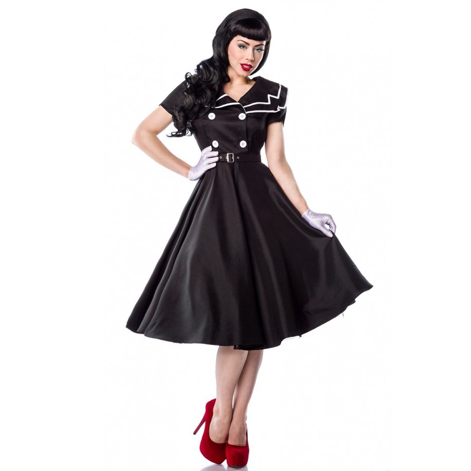 schwarz-weißes Rockabilly-Kleid aus Satin mit Matrosen-Kragen