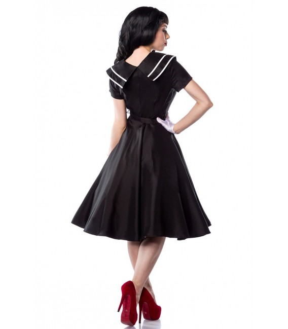 schwarz-weißes Rockabilly-Kleid aus Satin mit Matrosen-Kragen