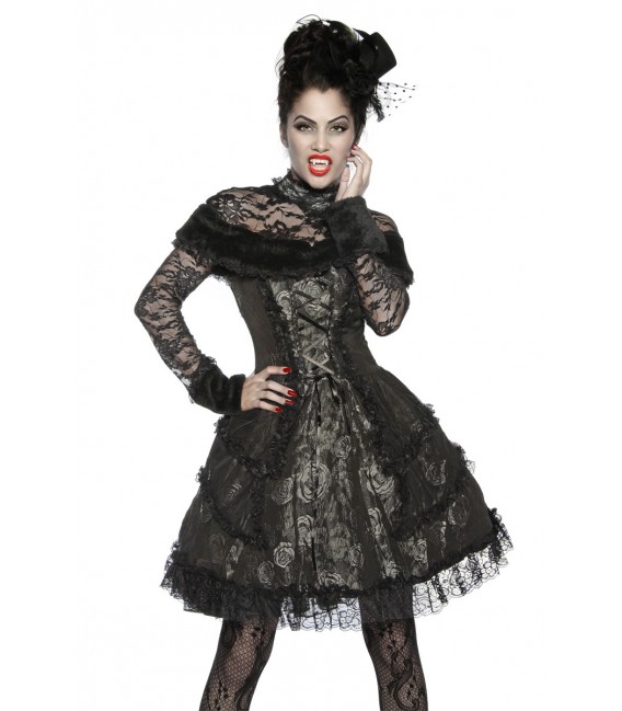 Hochwertiges Premium-Vampirkostüm/GothicKostüm mit zweilagig, unterfüttertem Petticoat