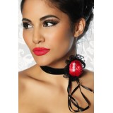 Halsband rot/schwarz mit Satin-Stoffrose und Perlen