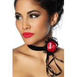 Halsband rot/schwarz mit Satin-Stoffrose und Perlen