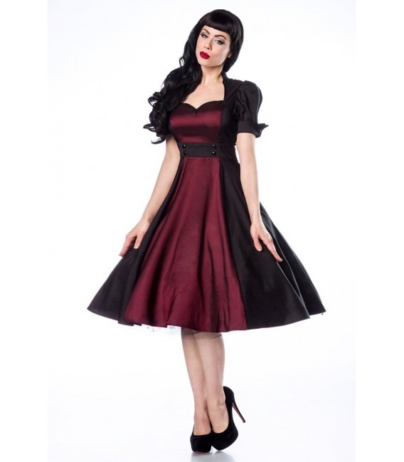 Rockabilly-Kleid schwarz-burgund mit schönem Schlüsselloch-Ausschnitt
