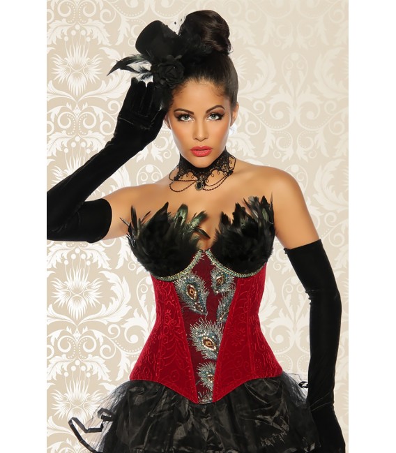 Burlesque-Corsage rot mit dekorativer Schnürung hinten und einem seitlichen Reißverschluss