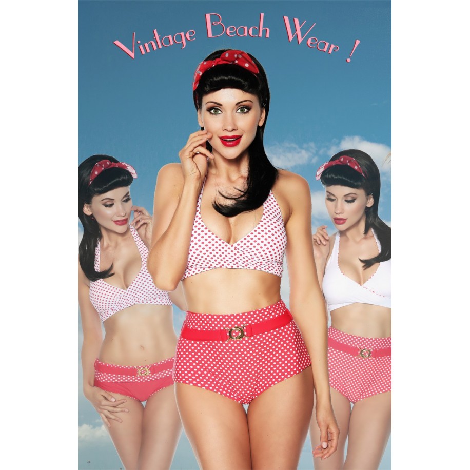 Vintage-Wendebikini rot/weiß