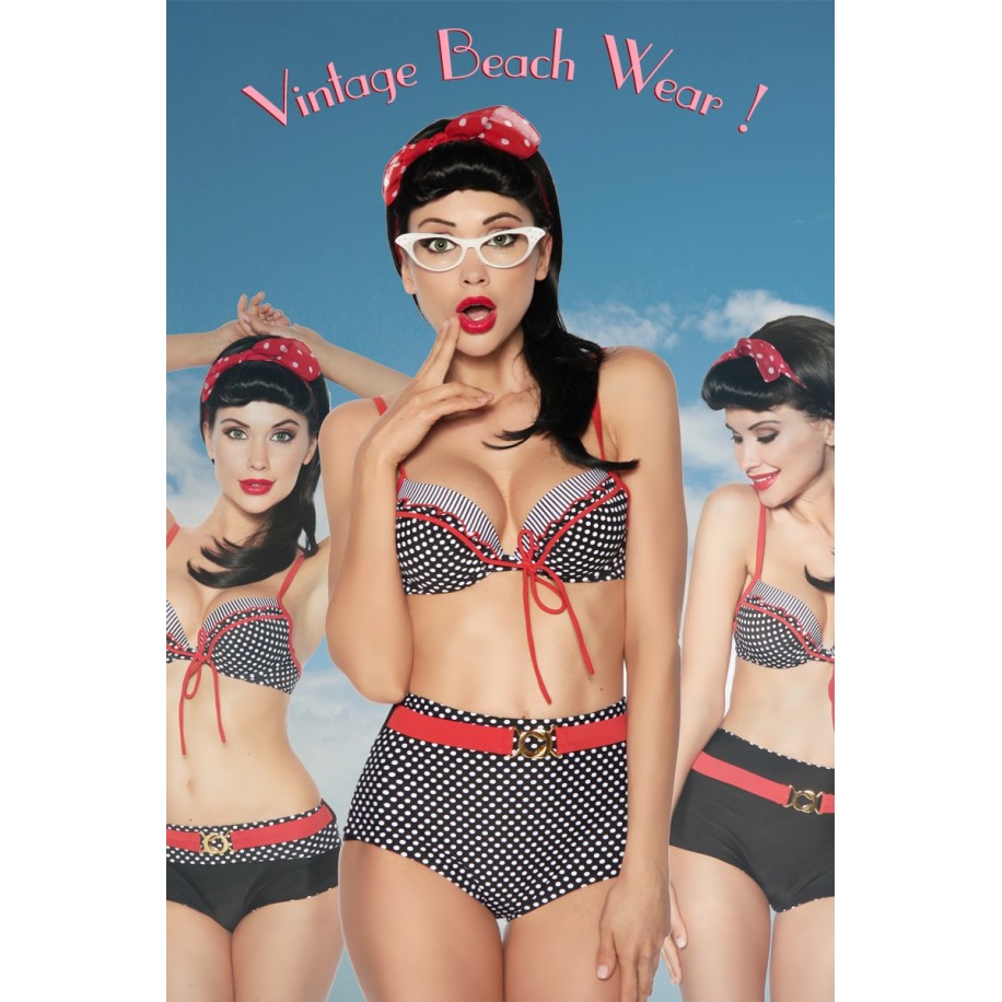 	Vintage-Bikini schwarz/rot/weiß