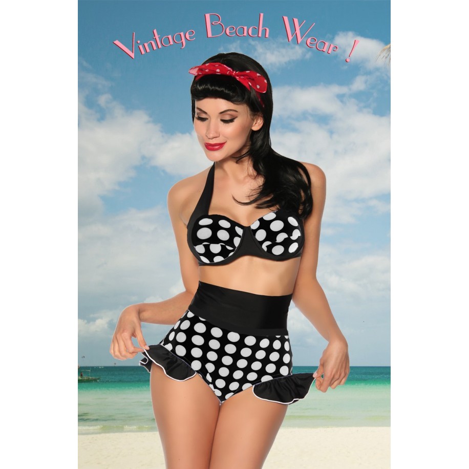 Vintage-Push-Up-Bikini schwarz/weiß