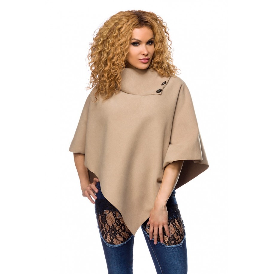 Poncho beige mit Stehkragen