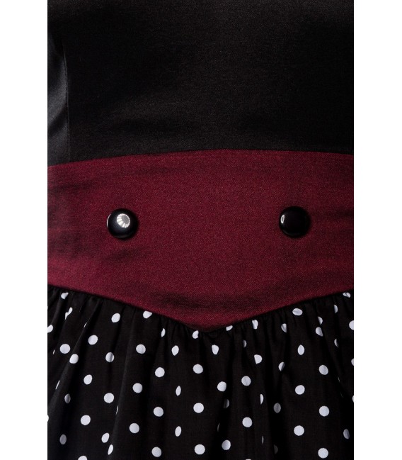 Rockabilly-Kleid in schwarz-burgund mit Polka Dots und Carmen-Ausschnitt