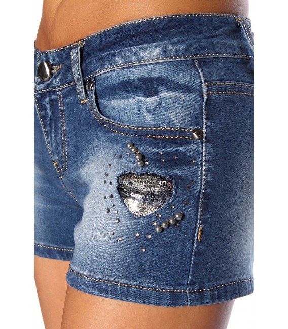 Jeans-Shorts mit Paillettenapplikation