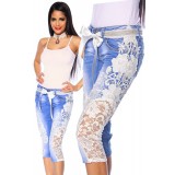 Capri-Jeans mit Spitze blau/creme