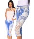 Capri-Jeans mit Spitze blau/creme