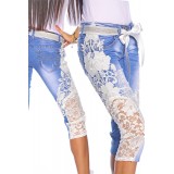 Capri-Jeans mit Spitze blau/creme