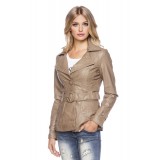 Lederimitatjacke mit Gürtel camel