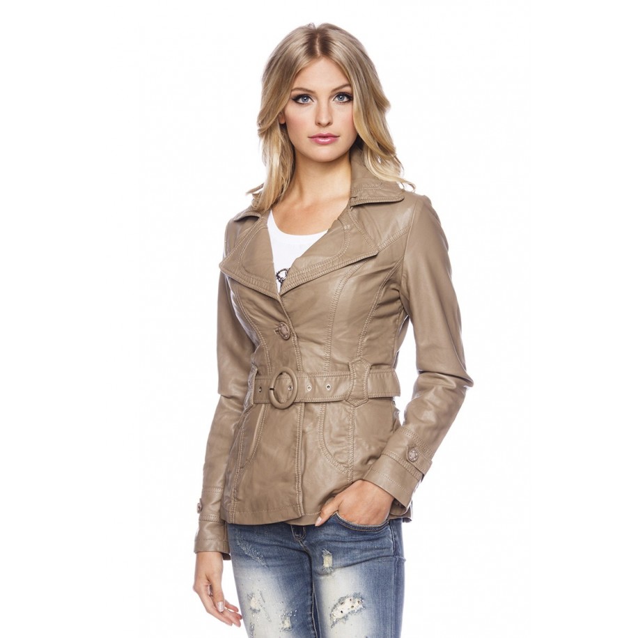 Lederimitatjacke mit Gürtel camel