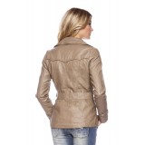 Lederimitatjacke mit Gürtel camel