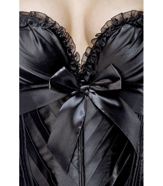Burlesque-Satin-Corsage mit kleinen Rüschen am Ausschnitt schwarz