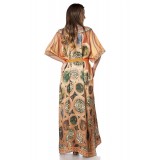 langer Kaftan mit Gürtelband karamell/beige/grün