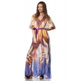 langer Kaftan mit Gürtelband orange/lila/blau