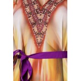 langer Kaftan mit Gürtelband orange/lila/blau