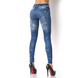 Leggings aus weichem, dehnfähigem Material im Jeans Look mit aufgedruckten Taschen und Steppnähten