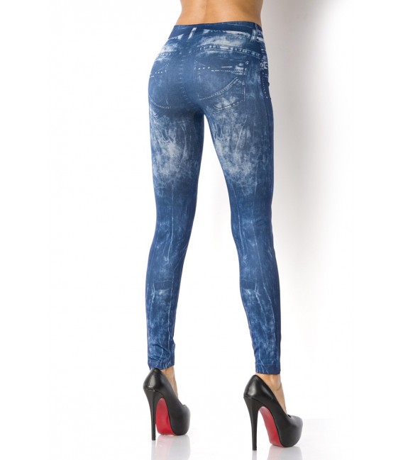 Leggings aus weichem, dehnfähigem Material im Jeans Look mit aufgedruckten Taschen und Steppnähten