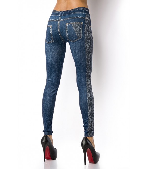 Leggings in Jeans Waschung mit aufgedruckten Taschen und Steppnähten