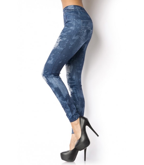Leggings mit Print im Jeans Look mit aufgedruckten Taschen und Steppnähten