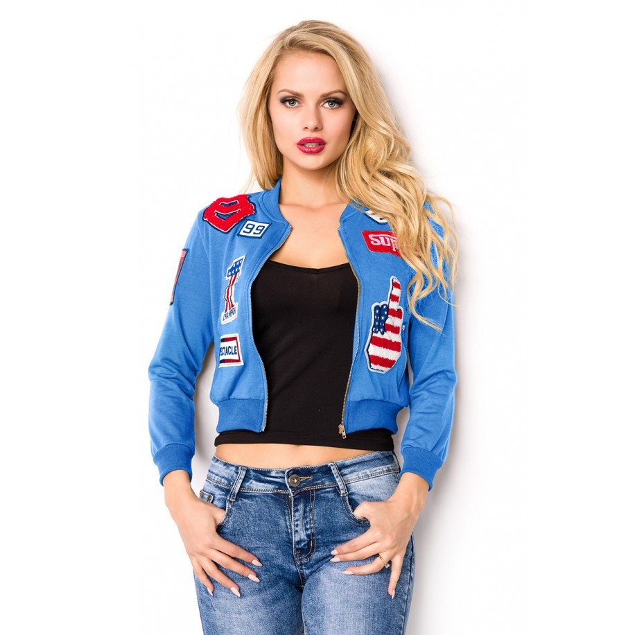 cropped Blousonjacke mit Rippbündchen blau Bild 3