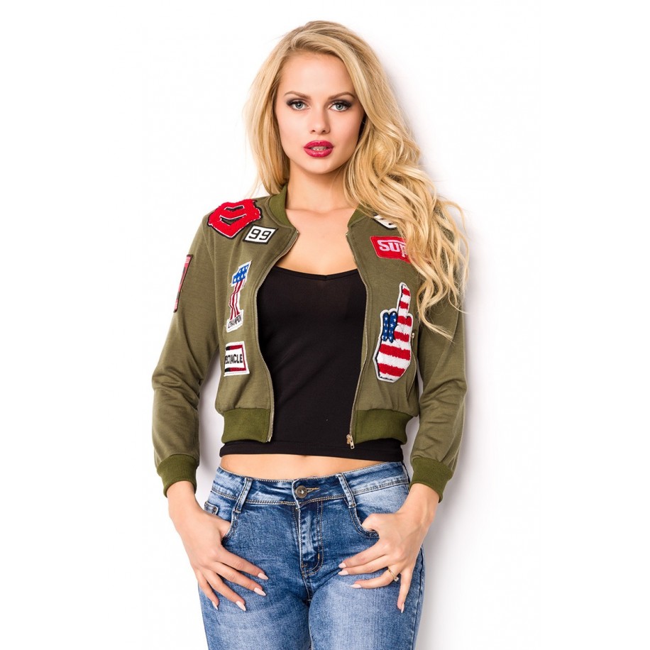 cropped Blousonjacke mit Rippbündchen grün Bild 3