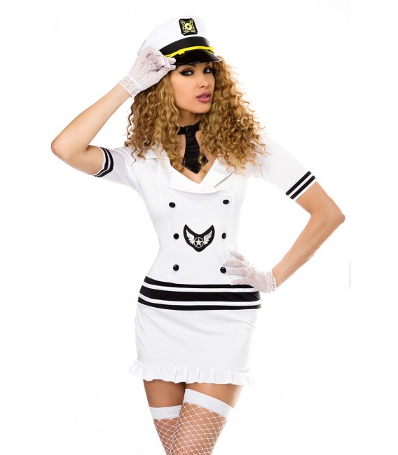 Piloten-Kostüm von Saresia roleplay, besteht aus Kleid, Stockings, Krawatte, Mütze und Handschuhe