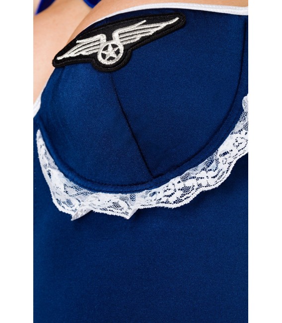 Retro Stewardess-Kostüm von Saresia roleplay, besteht aus Body, Mütze, Halstuch, Handschuhe und Stockings.