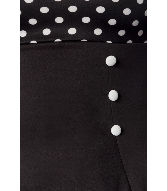 schulterfreies Vintage-Kleid - Retrokleid von Belsira mit kurzem Arm und ausgestelltem Rockteil schwarz/weiß/dots