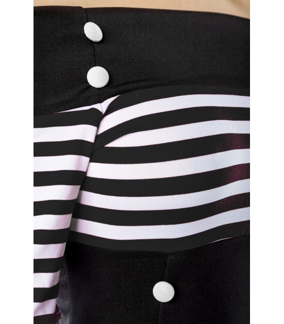 schulterfreies Vintage-Kleid - Retrokleid von Belsira mit kurzem Arm und ausgestelltem Rockteil schwarz/weiß/stripe