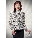 Rüschen Bluse von Belsira im trendigen Retro Look, der Rüschenkragen ist mit Jabot weiß/schwarz