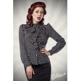 Rüschen Bluse von Belsira im trendigen Retro Look, der Rüschenkragen ist mit Jabot schwarz/weiß