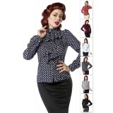 Rüschen Bluse von Belsira im trendigen Retro Look, der Rüschenkragen ist mit Jabot blau/weiß