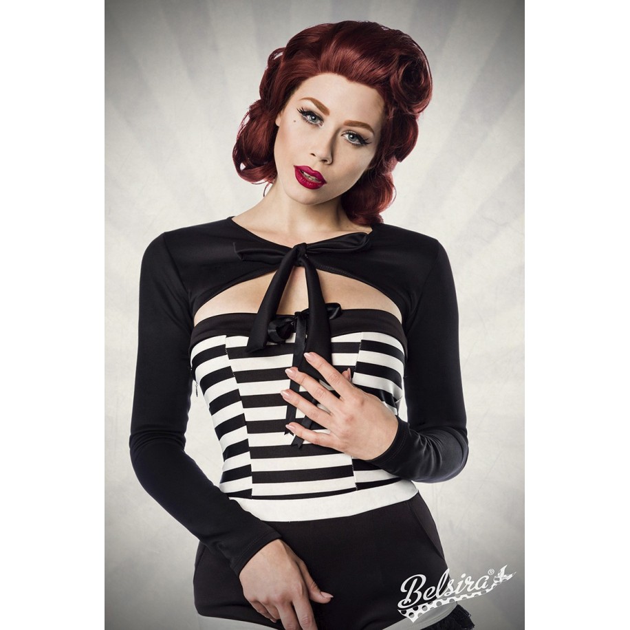 Longsleeve-Bolero von Belsira mit Druckknopfverschluss im trendigen Retro Look schwarz