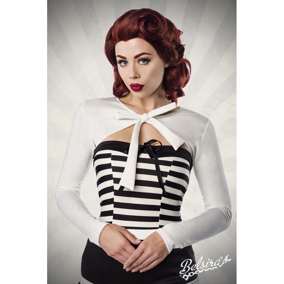 Longsleeve-Bolero von Belsira mit Druckknopfverschluss im trendigen Retro Look weiß