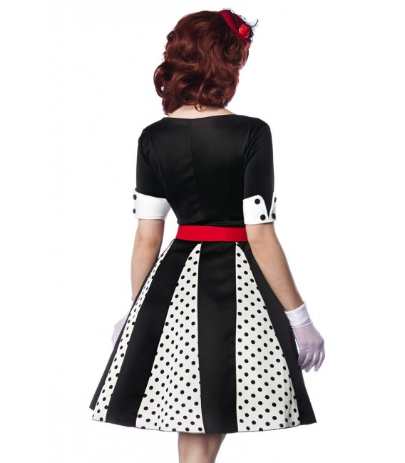 Godet-Kleid mit V-Ausschnitt von Belsira mit Jersey-Gürtel weiß/schwarz/rot