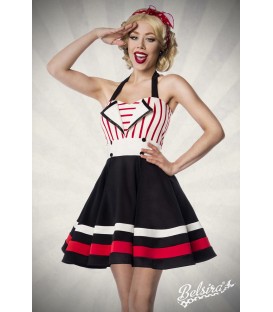 Neckholder-Kleid schwarz/rot/weiß - AT50024