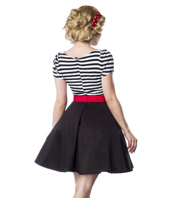 Jersey Kleid mit Tellerrock, kurzen Puffärmelchen und Rundhalsausschnitt von Belsira schwarz/weiß