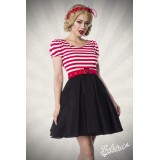 Jersey Kleid mit Tellerrock, kurzen Puffärmelchen und Rundhalsausschnitt von Belsira schwarz/weiß/rot