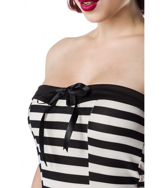 Jersey Body mit Rüschenbesatz von Belsira im trendigen Retro Look schwarz/weiß