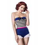 Jersey Body mit Rüschenbesatz von Belsira im trendigen Retro Look blau/rosa/weiß