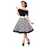 Schönes schulterfreies Swing-Kleid von Belsira kurze Ärmel mit Manschetten