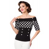 Schulterfreies Jersey-Top von Belsira kurze Ärmel schwarz/weiß/dots